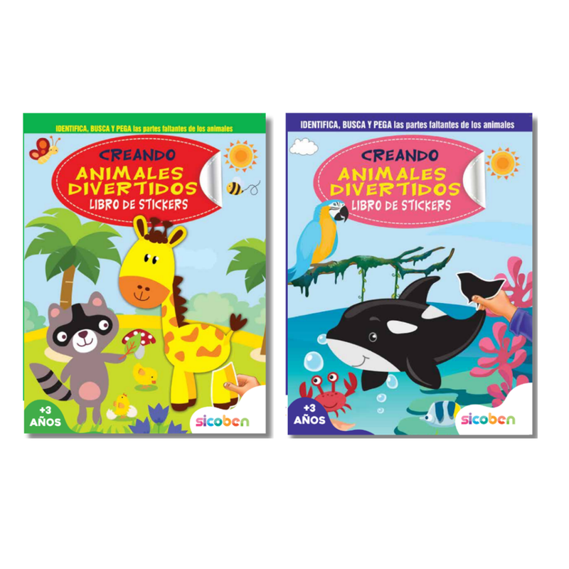ANIMALES DIVERTIDOS - LIBRO DE ACTIVIDADES 32 PAG A COLORES  + 4 PAG DE STICKERS  MEDIDAS 21X28CM SICOBEN