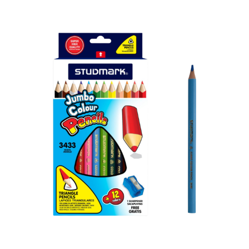 LAPICES JUMBO 12 COLORES + SACAPUNTAS STUDMARK