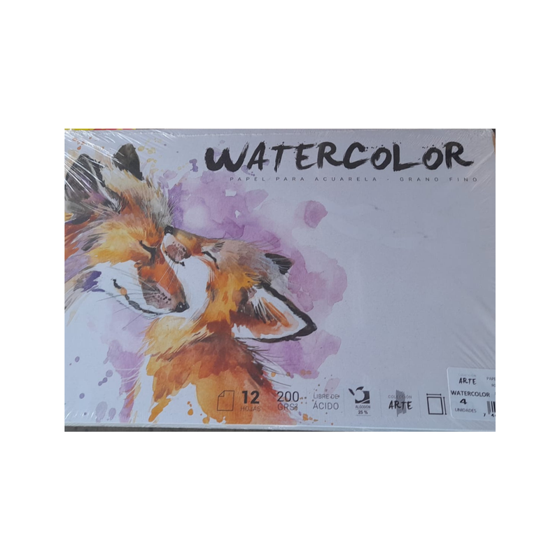 LIBRETA ACUARELA WATERCOLOR 200GRS 12H 28X43CM (PAQ 4)