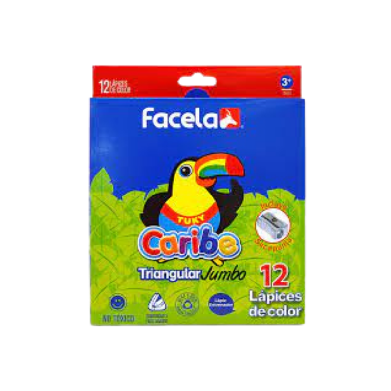 LAPIZ DE COLOR LARGO CARTON TRIANGULAR JUMBO CARIBE 12