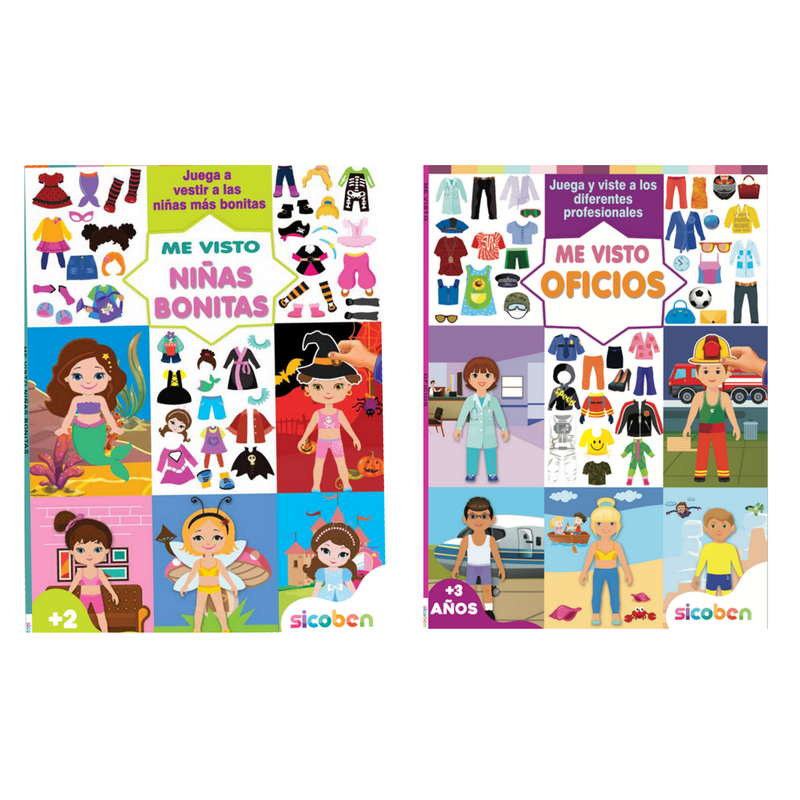 ME VISTO OFICIOS / NIÑAS BONITAS LIBRO DE COLOREAR - 32 PAG A COLOR + 4 STICKERS MEDIDAS- 21X27CM SICOBEN