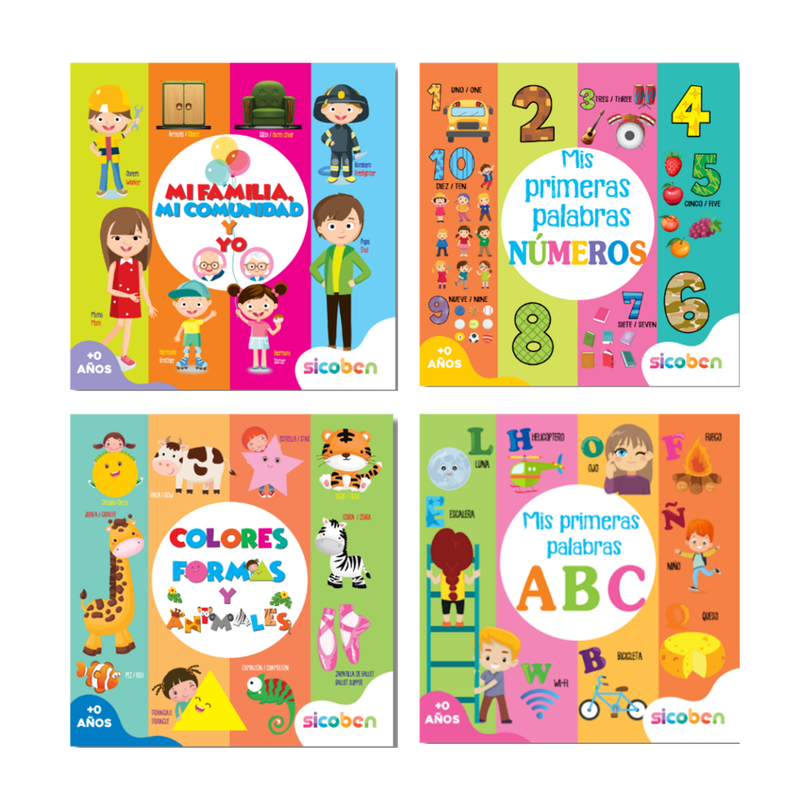 MI PRIMER LIBRITO LIBRO DE APRENDIZAJE - CARTÓN DURO -10 PAG INGLES/ESPAÑOL  4 TÍTULOS  MEDIDAS 20X20 CM SICOBEN