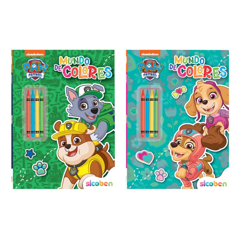 MUNDO DE COLORES PAW PATROL 32 PAG + 4 CRAYONES 19,7X27CM SICOBEN