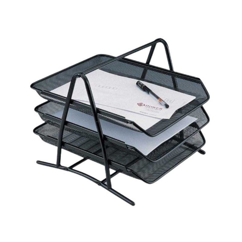 PAPELERA DE 3 NIVELES MALLA METALICA 34.5 x  29.5 x 26.5cm