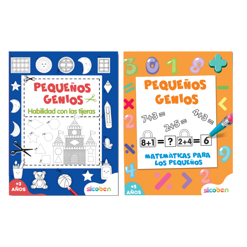 PEQUEÑOS GENIOS (MATEMATICA Y HABILIDADES CON TIJERA) 2 TITULOS SICOBEN