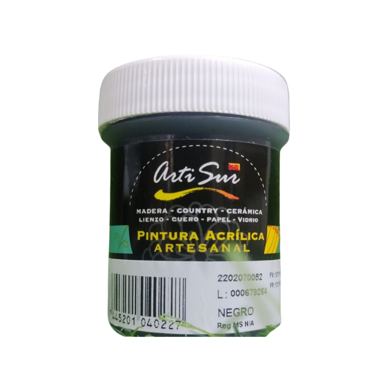 PINTURA ARTESANAL NEGRO 30ML ARTISUR