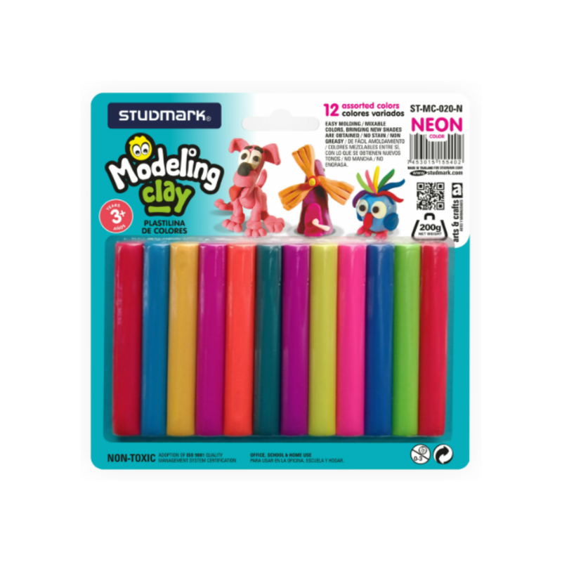 PLASTILINA 12 COLORES NEON 200G