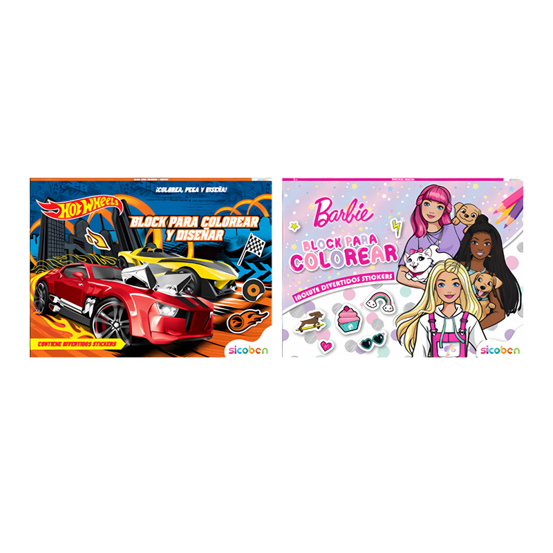 BLOCK PARA COLOREAR MATTEL 2 TITULOS CON 24 PAG +1 PAG STICKERS SICOBEN