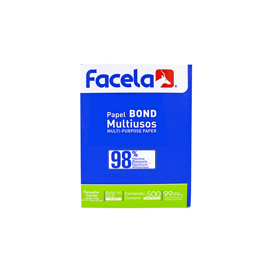 RESMA PAPEL BOND FACELA T/CARTA 8.5 x 11(75G) 98% BLANCURA