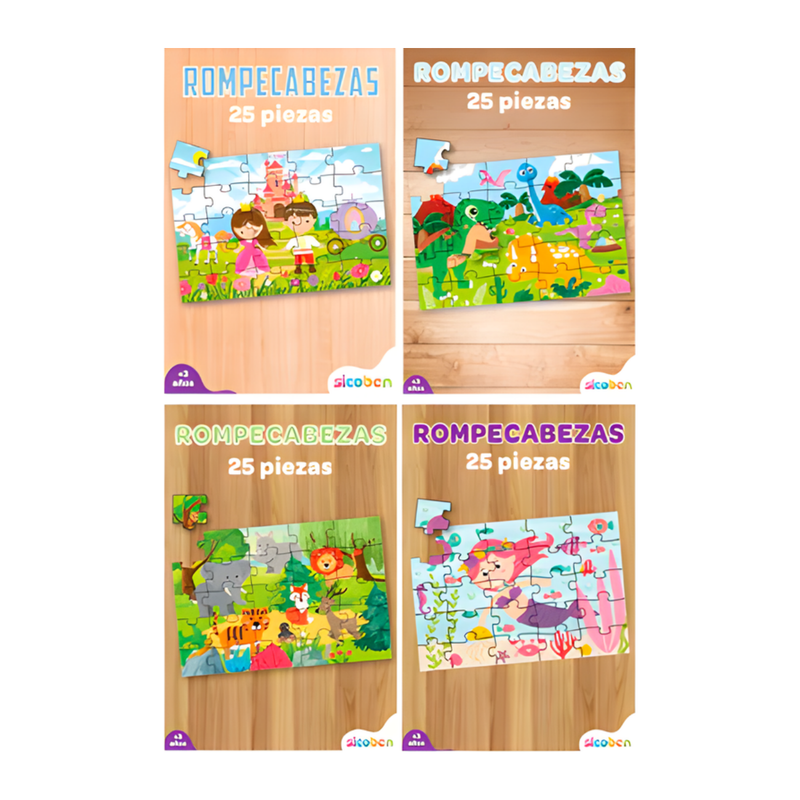 ROMPECABEZAS 25 PIEZAS TEMAS VARIADOS  MEDIDAS PAD ROMPECABEZAS: 37X29CM SICOBEN