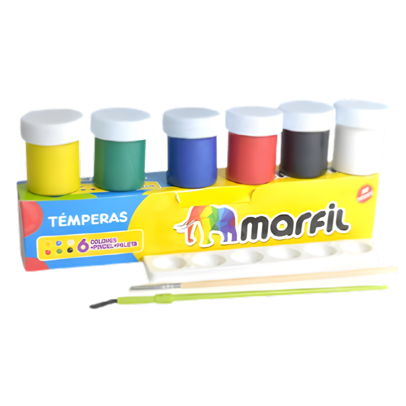 TEMPERA 6 COLORES PINCEL+PALETA MARFIL UNIDAD