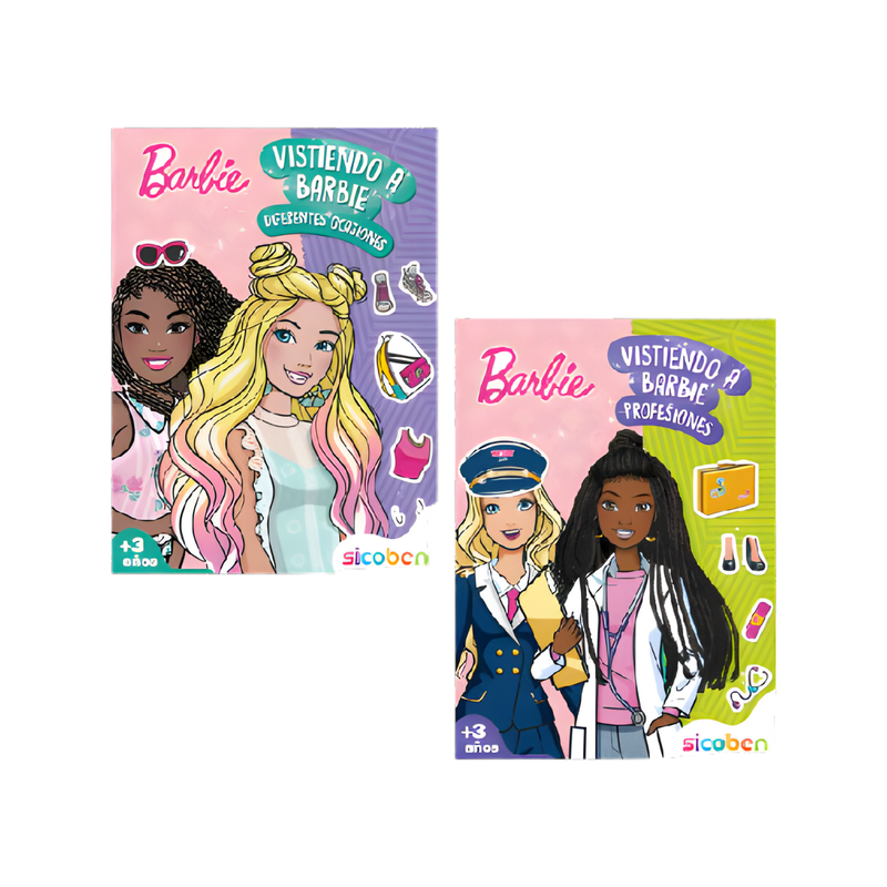 COLECCIÓN VISTIENDO A BARBIE MORADO/VERDE 2 TITULOS 16PAG 2PAG STICKERS SICOBEN