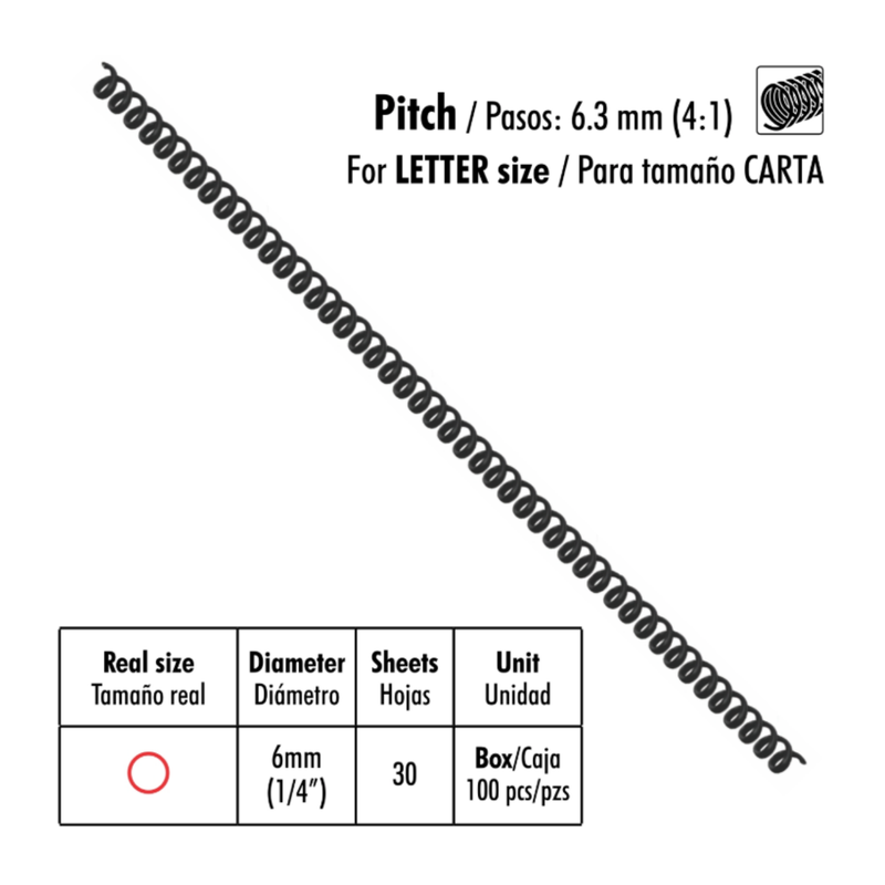 RESORTE ESPIRAL PLAST 1/4 NG. 6MM 100UDS STUDMARK