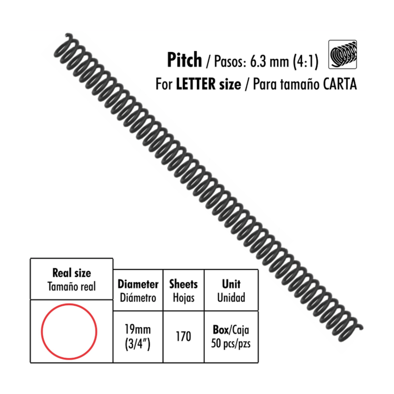 RESORTE ESPIRAL PLAST 3/4 NG 19MM 50UDS STUDMARK