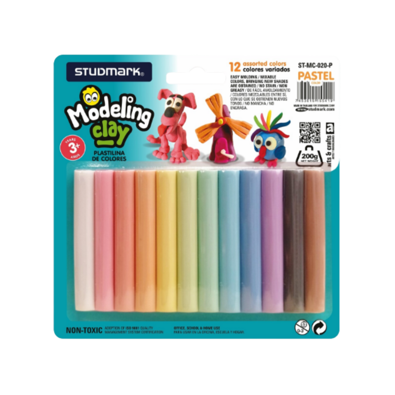 PLASTILINA 12 COLORES PASTELES 200G