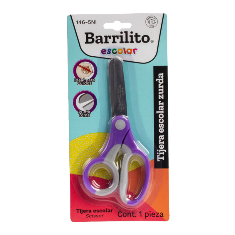 TIJERA BARRILITO ESCOLAR ACERO P/ZURDOS PUNTA ROMA 