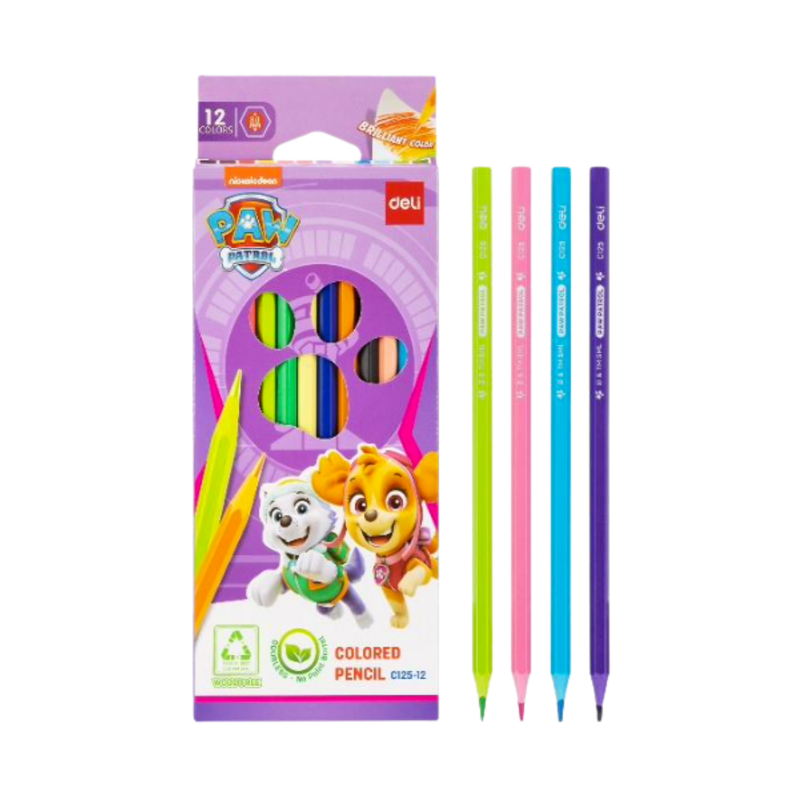 LAPICES DE COLOR PAWPATROL LIBRE DE MADERA 12 COLORES DELI
