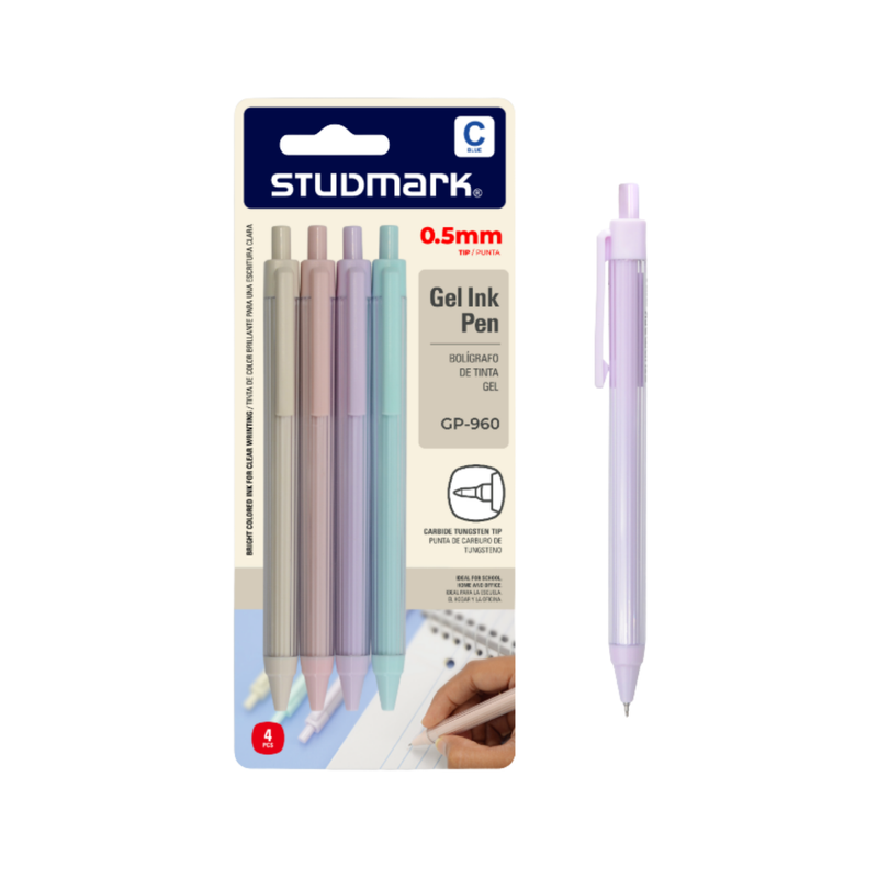 BOLIGRAFO 0.5MM GEL AZUL 4 PZS STUDMARK