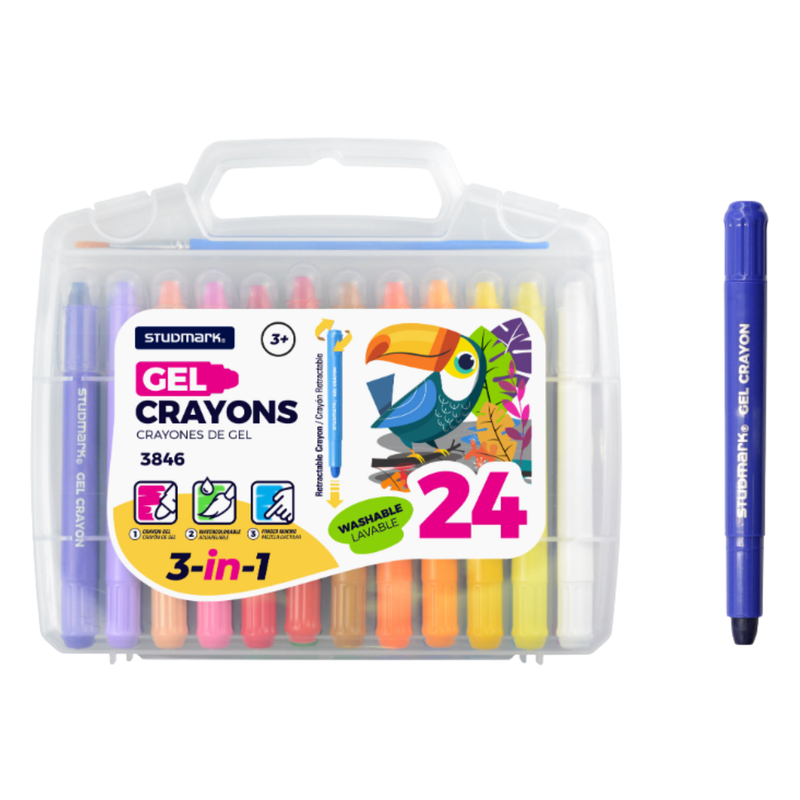 CRAYONES DE GEL RETRACTILES 3EN1 24 COLORES STUDMARK