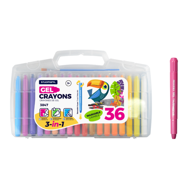 CRAYONES DE GEL RETRACTILES 3EN1 36 COLORES STUDMARK