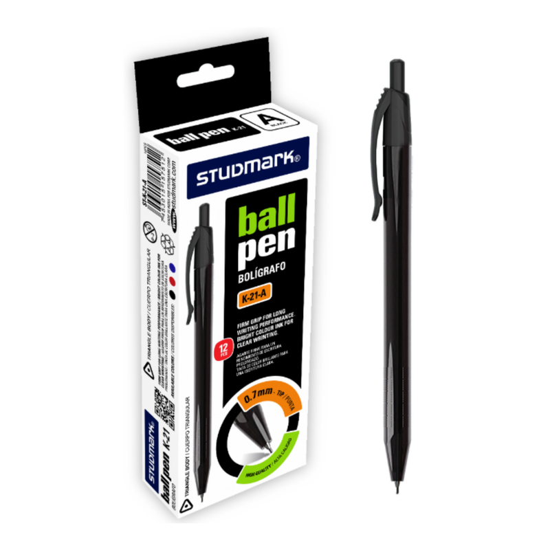 BOLIGRAFO RETRACTIL 0.7MM NEGRO 12 UDS STUDMARK 