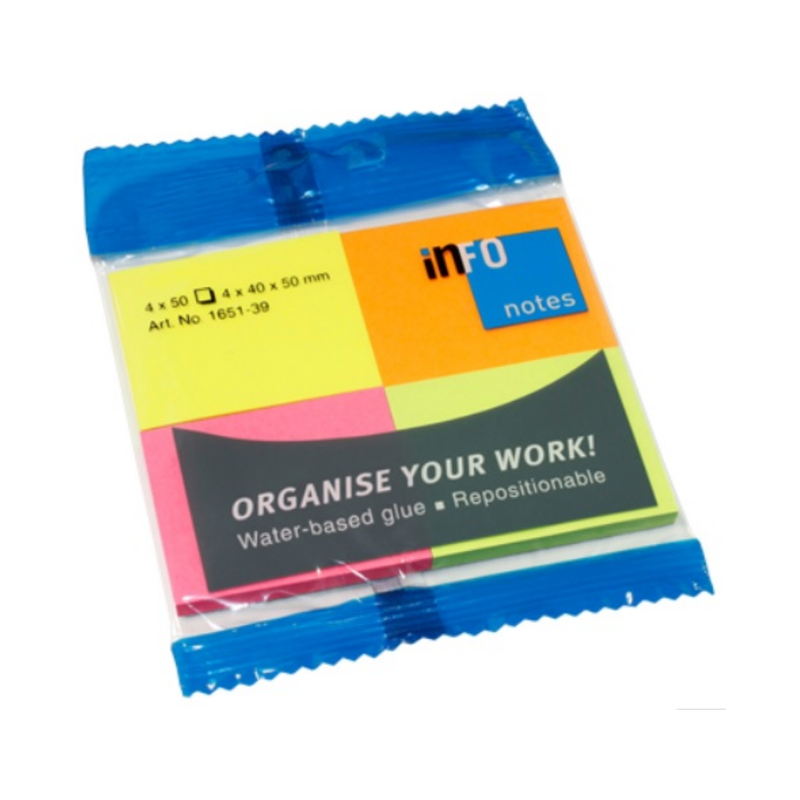 BLOCK QUITA Y PON 1.5" X 2" 200H 4 COLORES INFO NOTES