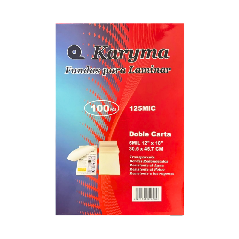 LAMINA 125 MICRAS DOBLE CARTA KARYMA (30.5 X 45.7 CM) 5 MIL (100)