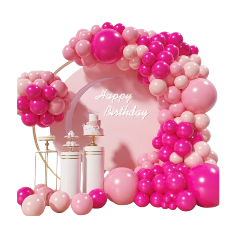 SET DE GLOBOS HAPPY BIRTHDAY NIÑA ROSADO  KARYMA BALLOONS (141 PCS)