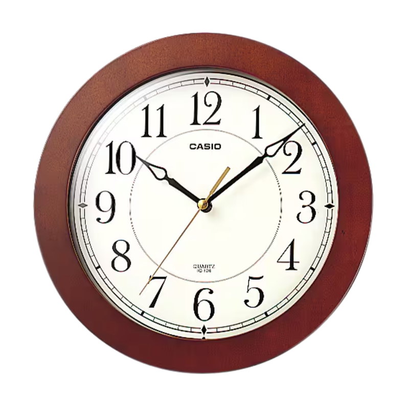 RELOJ PARED ANALOGO CASIO REDONDO IQ-126-5 MADERA