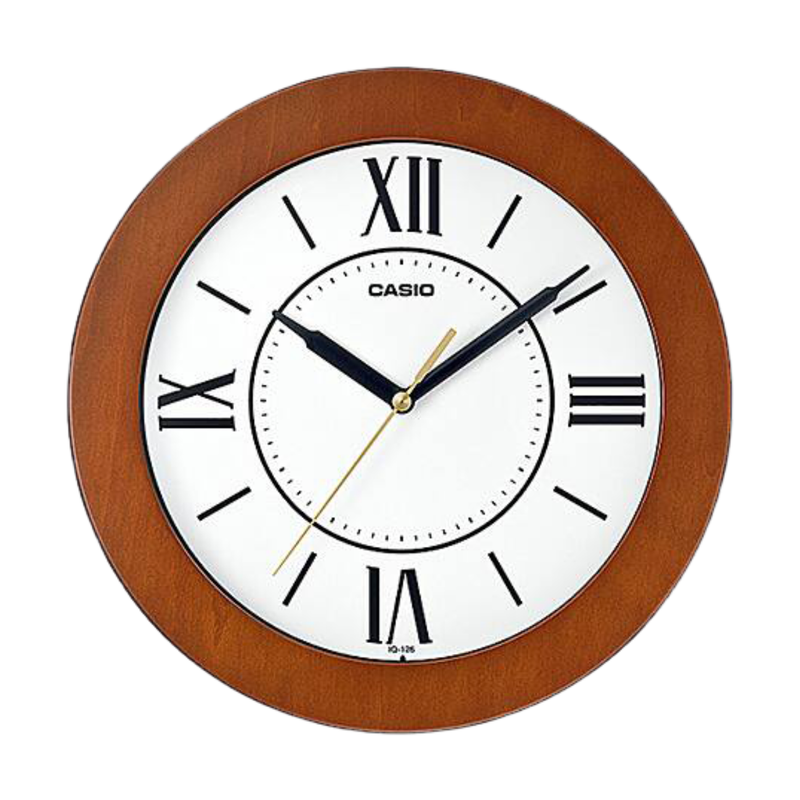 RELOJ PARED ANALOGO CASIO REDONDO IQ-126-5B MADERA
