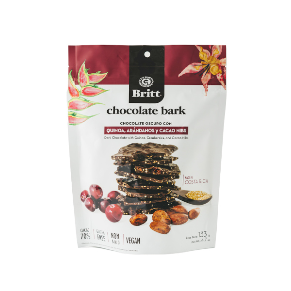 CHOCOLATE BRITT BARK CON QUINOA, ARÁNDANOS Y CACAO NIBS