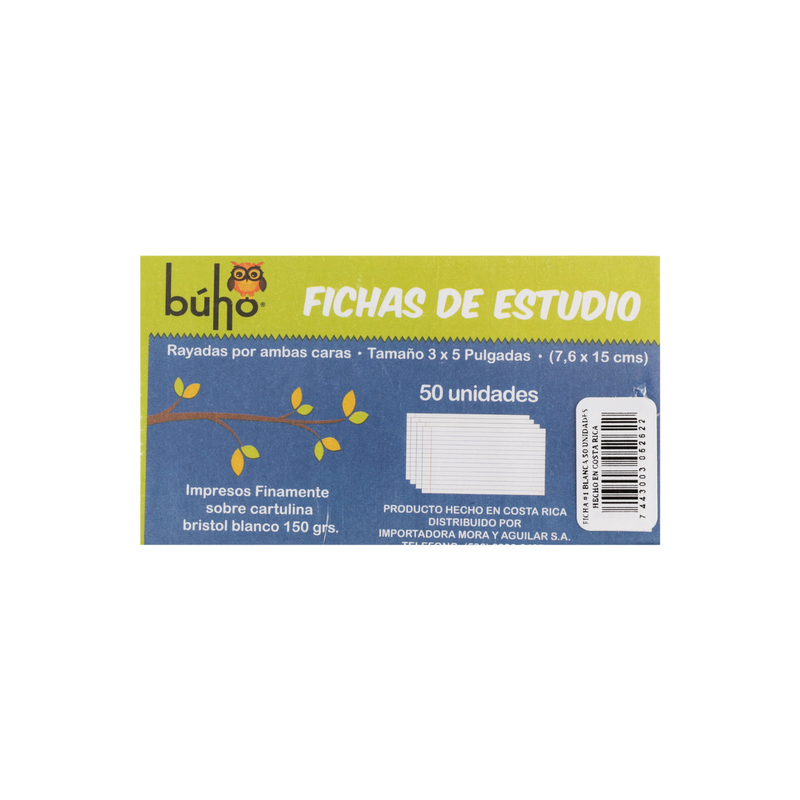 FICHA DE ESTUDIO #3 BLANCA RAYADA 5X8 (PAQ100)