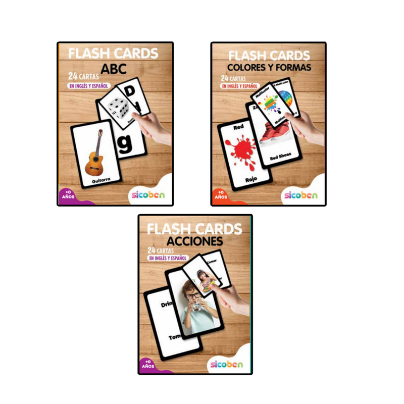 FLASH CARDS TARJETAS DE MEMORIA- CAJA DE 25 PIEZAS - DISEÑOS SURTIDOS -MEDIDAS TARJETA 9.5X14.5 CM SICOBEN
