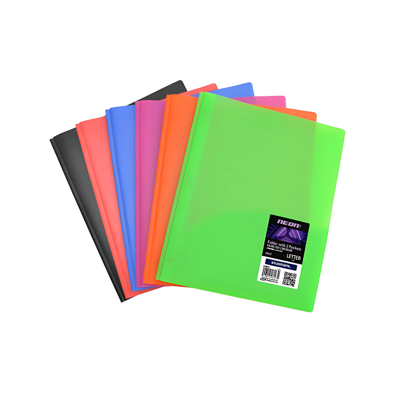 FOLDER CARTA CON 2 BOLSILLOS 3 GANCHOS NEON UNIDAD