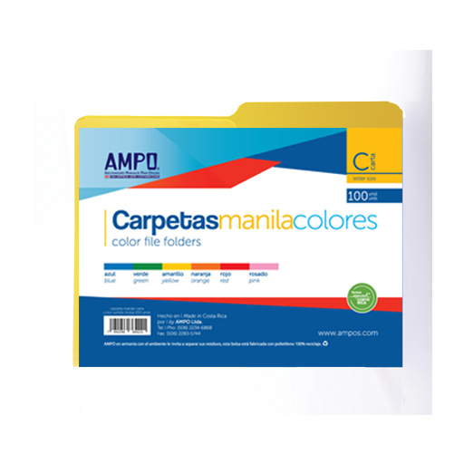 FOLDER MANILA COLORES AMPO T/C (BOLSA 100)