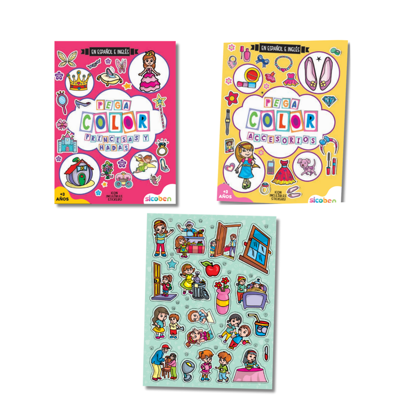 GIRLY PEGA Y COLOR -  LIBRO DE COLOREAR - TAPA BLANDA - 2 PORTADAS: SICOBEN