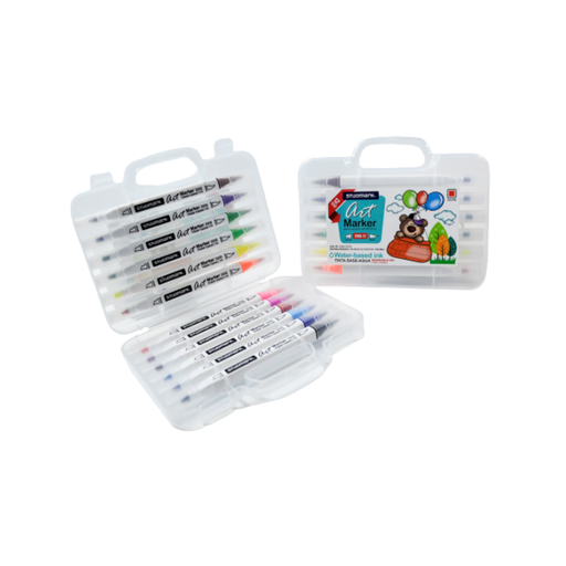 [OFF-ST-03908-12] MARCADOR ARTISTICO BISEL-PINCEL 12 COLORES STUDMARK