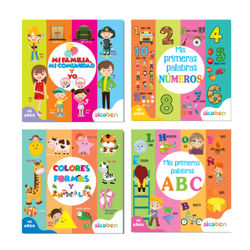 [OFF-SCL-1195] MI PRIMER LIBRITO LIBRO DE APRENDIZAJE - CARTON DURO -10 PAG INGLES/ESPAÑOL  4 TITULOS  MEDIDAS 20X20 CM SICOBEN