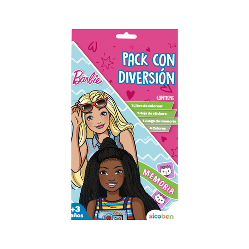 [OFF-NV-M-PME-3122] PAQUETE BARBIE 1 LIBRO DE COLOREAR, 1 PAG DE STICKERS, 1 JUEGO DE MEMORIA, 4 COLORES SICOBEN