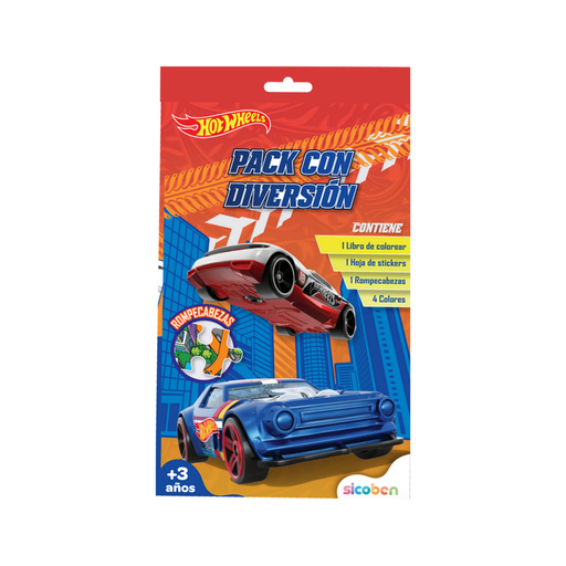 [OFF-NV-M-PRO-5140] PAQUETE HOTWHEELS ROMPECABEZAS: 1 LIBRO DE COLOREAR, 1 PAG STICKERS, 1 JUEGO DE ROMPECABEZAS, 4 COLORES SICOBEN