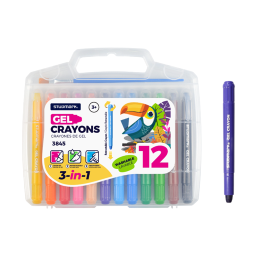 [OFF-ST-03845] CRAYONES DE GEL RETRACTILES 3 EN 1 12 COLORES STUDMARK