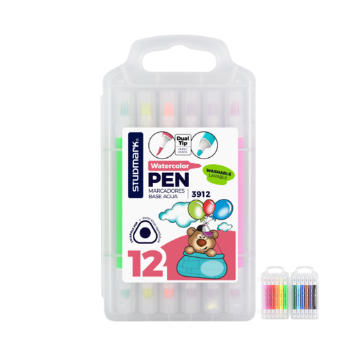 [OFF-ST-03912] MARCADOR BASE AGUA DE DOBLE PUNTA 12 COLORES STUDMARK