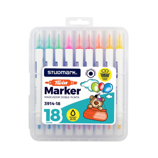 [OFF-ST-03914-18] MARCADORES DOBLE PUNTA 18 COLORES STUDMARK 