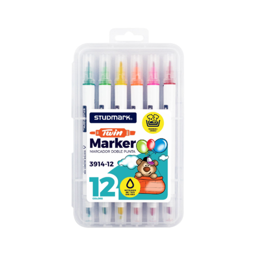 [OFF-ST-03914-12] MARCADORES DOBLE PUNTA 12 COLORES STUDMARK  