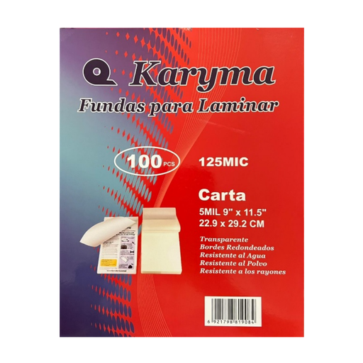 [OFF-125C] LAMINA CARTA 125 MICRAS KARYMA (22.09 X29.2 CM)  CJ 100 