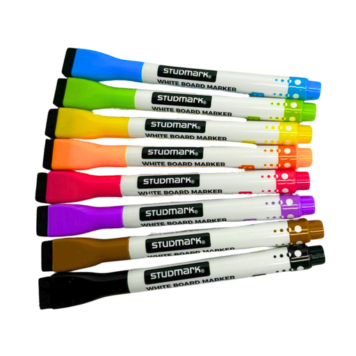 [OFF-ST-03555] MARCADORES PARA PIZARRA CON BORRADOR E IMAN 8 COLORES STUDMARK 