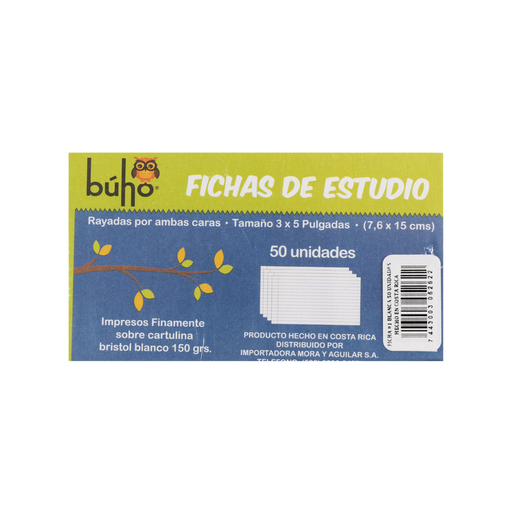 [OFF-11080] FICHA DE ESTUDIO #1 BLANCA RAYADA 3X5" (PAQ 100)